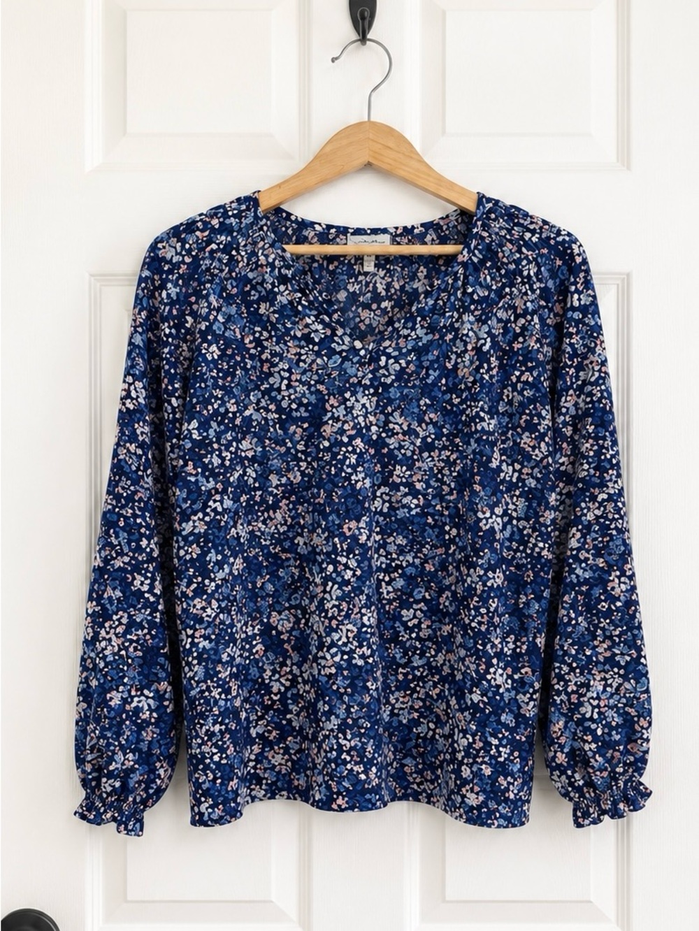 Jessica Simpson Women’s Floral Peasant Blouse M Navy Blue Boho Cottagecore
